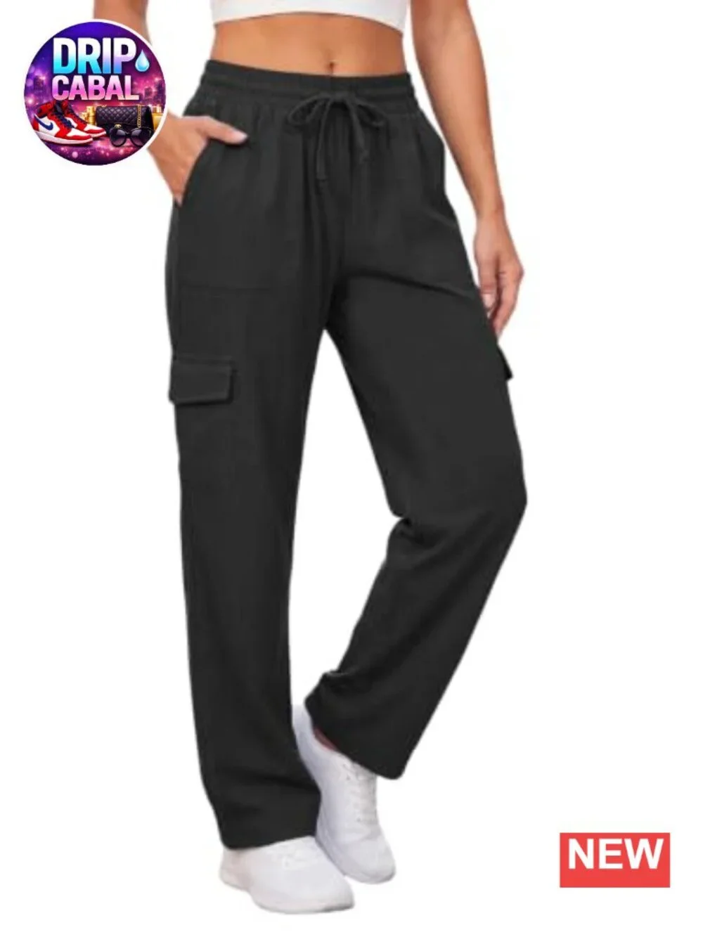 Womens High Waist Wide Leg Cargo Pants with Pockets Drawstring